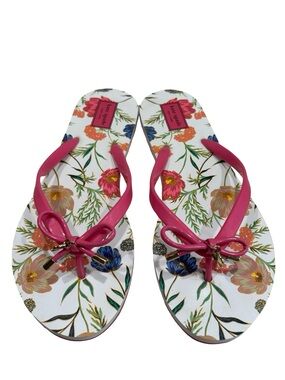 Kate Spade New York Floral Bow Flip Flops Pink Thong Sandals Women’s Size 9/10